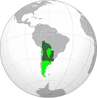 Viceroyalty of the Río de la Plata and de jure extension (light green)