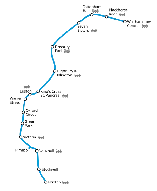 Geographically right map of the Victoria line