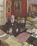 Edouard Vuillard, Portrait of Theodore Duret, (1812). Vuillard shows the walls, desks, books and papers surrounding the figure as if the viewer was standing in the room.