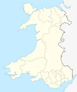 Map of Wales, with a red dot showing the position of Merthyr Tydfil