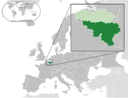 Wallonia shown within Belgium and Europe