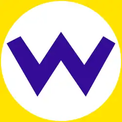 Wario Emblem, a W on a white circle with yellow background