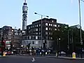 Warren Street station viewed from the north-east across Euston Road