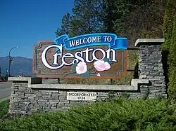 Creston's welcome sign on Highway 3.