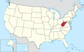 Map of the United States with West Virginia highlighted
