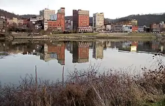 Downtown Wheeling and the Ohio River as viewed from Wheeling Island in 2006