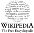 Wikipedia logo displaying the name "Wikipedia" and its slogan: "The Free Encyclopedia" below it, in English