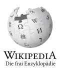 Wikipedia logo displaying the name "Wikipedia" and its slogan: "The Free Encyclopedia" below it, in Palatine German