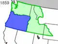 The State of Oregon (blue) with the Washington Territory (green) in 1859