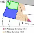 Portions ceded to the Nebraska and Idaho Territories in 1861 and 1864