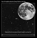 XDF size compared to the size of the moon - several thousand galaxies, each consisting of billions of stars, are in this small view.