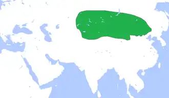 Territory of the Xiongnu (green), circa 250&nbsp;BC