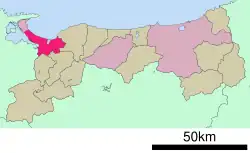 Location of Yonago in Tottori