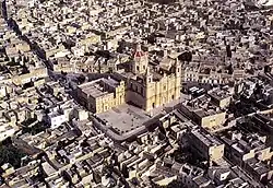 Aerial view of Żejtun with the parish church at the centre